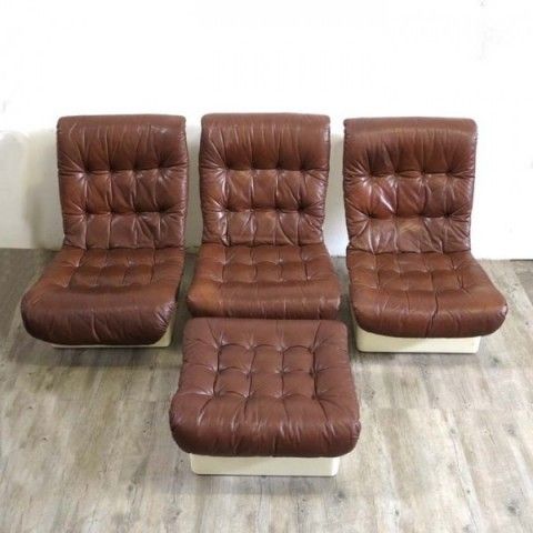 Lot Of Three Airborne Lounge Chairs With Ottoman photo for sale