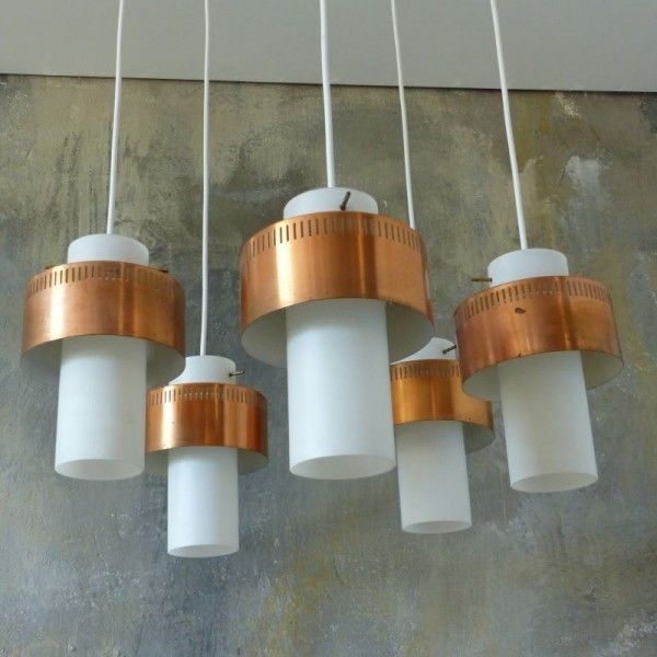 Scandinavian Ceiling Lamp Made Of Copper And Opal Glass. 1950   1960 photo buy