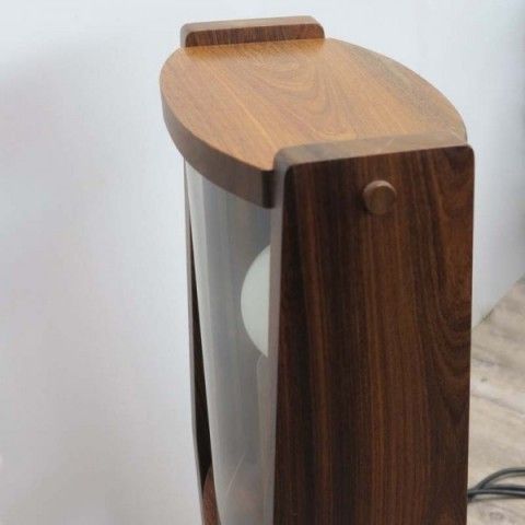 607.0 Vintage Wooden Floor Lamp With Vaulted Glass Panes. 1950   1960 photo