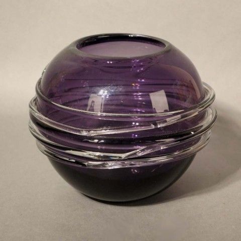 Violet Glass Vase With Overlay. Czechoslovakia 1950   1959 photo for sale
