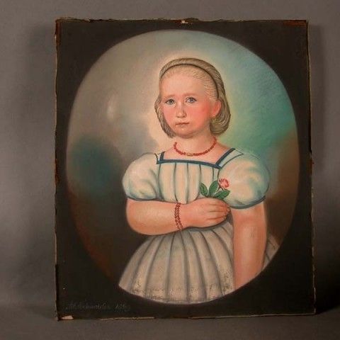 Ad. Schneider. Biedermeier Girl Portrait. 1869.