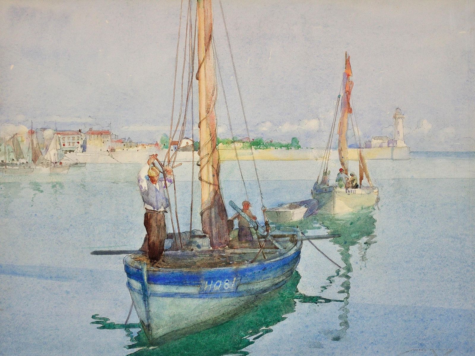 William Lee Hankey 1869 To 1952. English. The Love Between Man And The Deep Blue Sea. Port Of Honfleur, Normandy. Framed Coastal Watercolour Painting. photo furniture