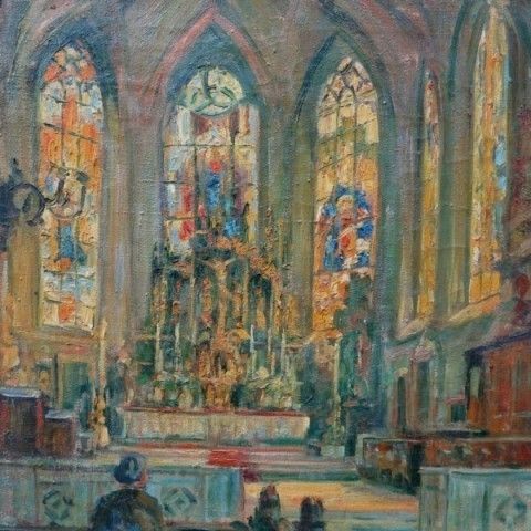 Emillie Von Palmenberg. Oil On Canvas. Church Interior 1920. photo furniture