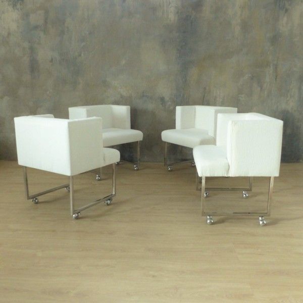 photo vintage Four Vintage Upholstered Chairs With Chrome Feets. 1960   1969