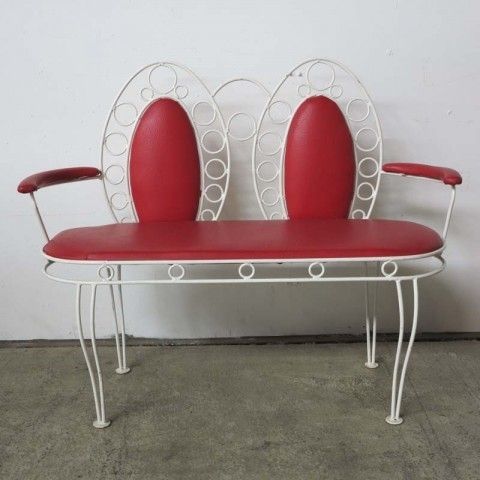 Vintage Bench With Two Metal Chairs. photo Garden Furniture