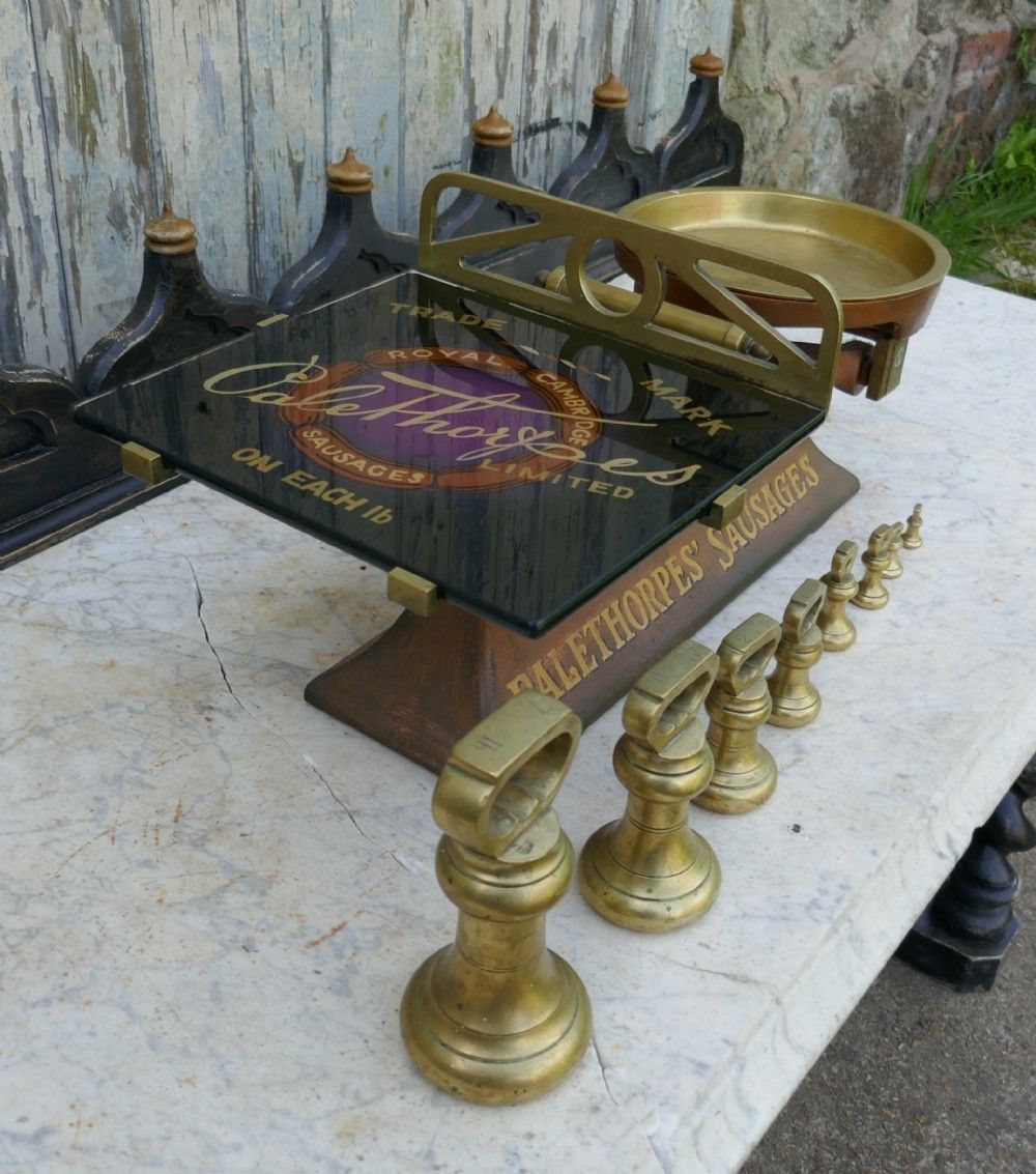 Palethorpes’ Sausage Scales, Victorian Butchers Balance Scales, With Brass Bell Weights photo furniture