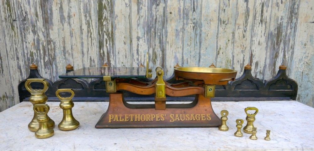 Palethorpes’ Sausage Scales, Victorian Butchers Balance Scales, With Brass Bell Weights photo 1680.0