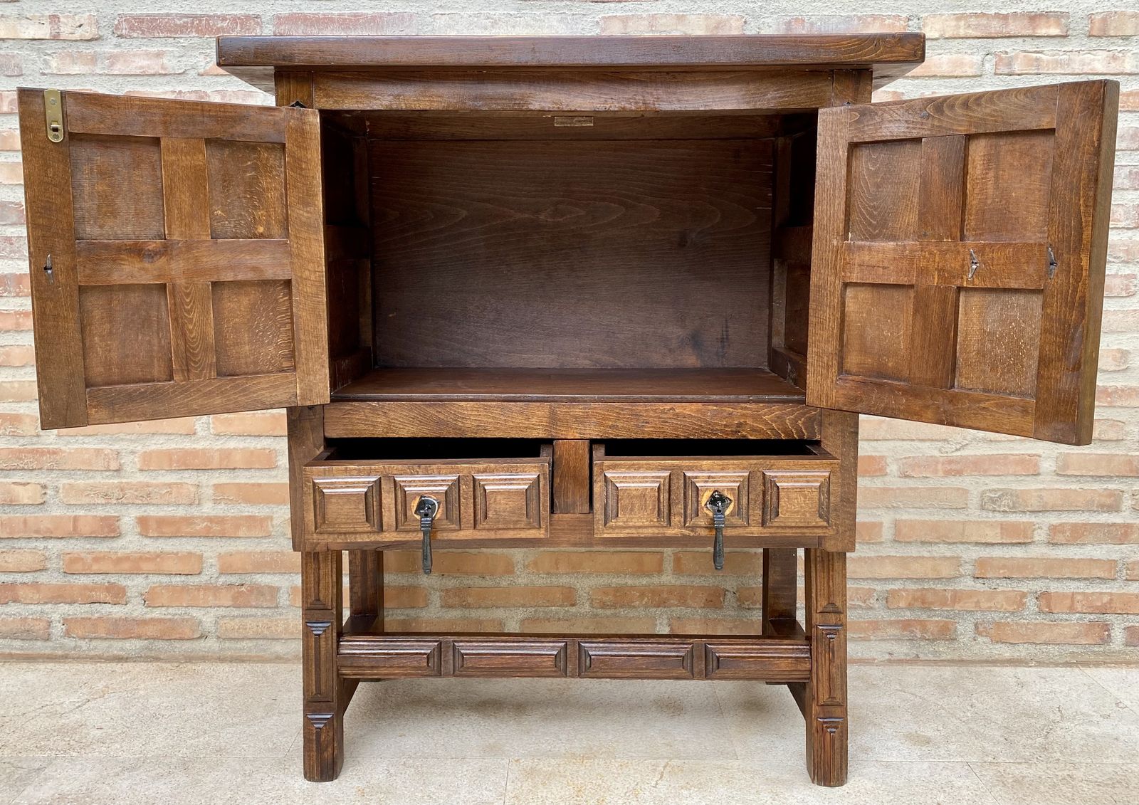 19th Catalan Spanish Baroque Carved Walnut Tuscan Two Drawers Chest Of Drawers photo 2870.0