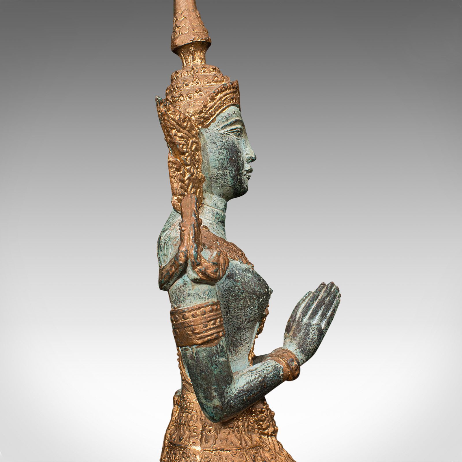 photo for sale Vintage Decorative Prayer Figure, Gilt Bronze, Thai Deity