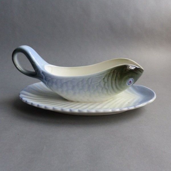 Art Nouveau Ceramic Sauce Boat In The Shape Of A Fish. 1900   1920