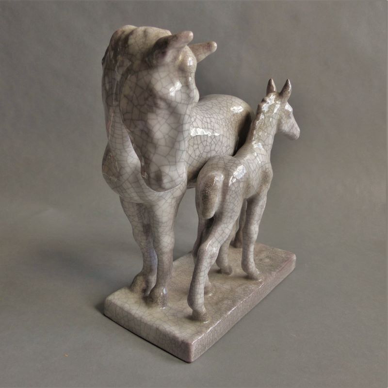 Ceramic Horse Group By A. Wagner For The Karlsruher Majolika. 1963
