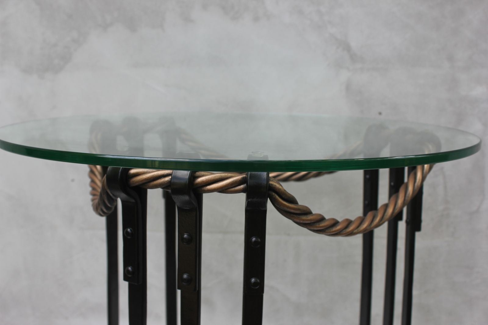 Unique Coffee Table Wrought Iron Foot With Round Glass Raft Guest Room Furniture photo vintage