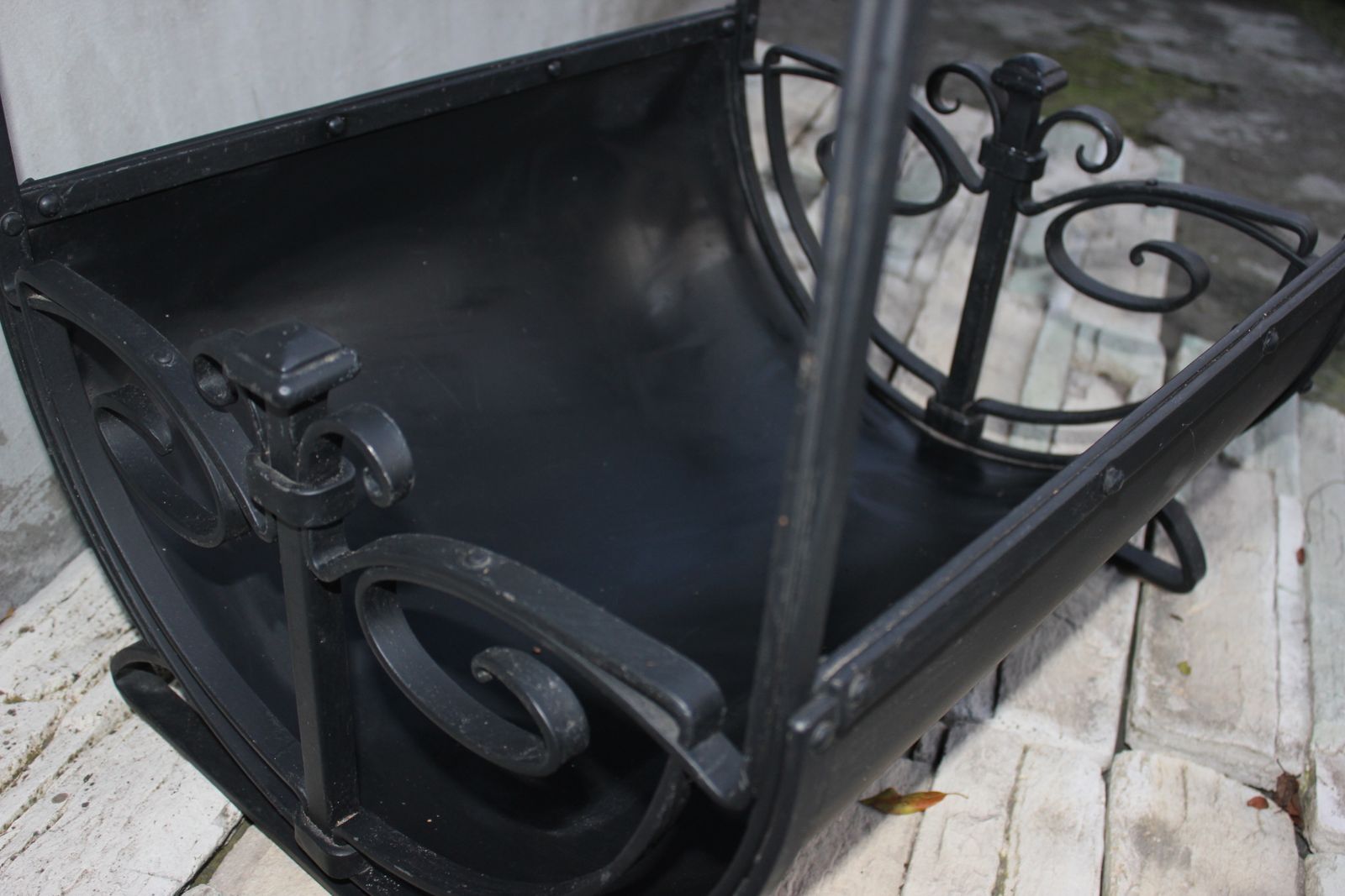 photo for sale Fireplace Wood  Rack Indoor Black Wrought Iron Fire Wood Holder Winter Forest House