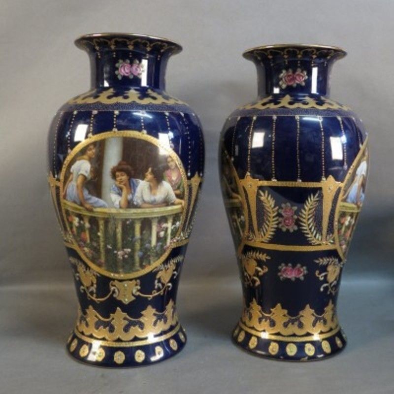 Limoges. Pair Of Hand Painted Art Nouveau Porcelain Vases. 1890   1919 photo furniture