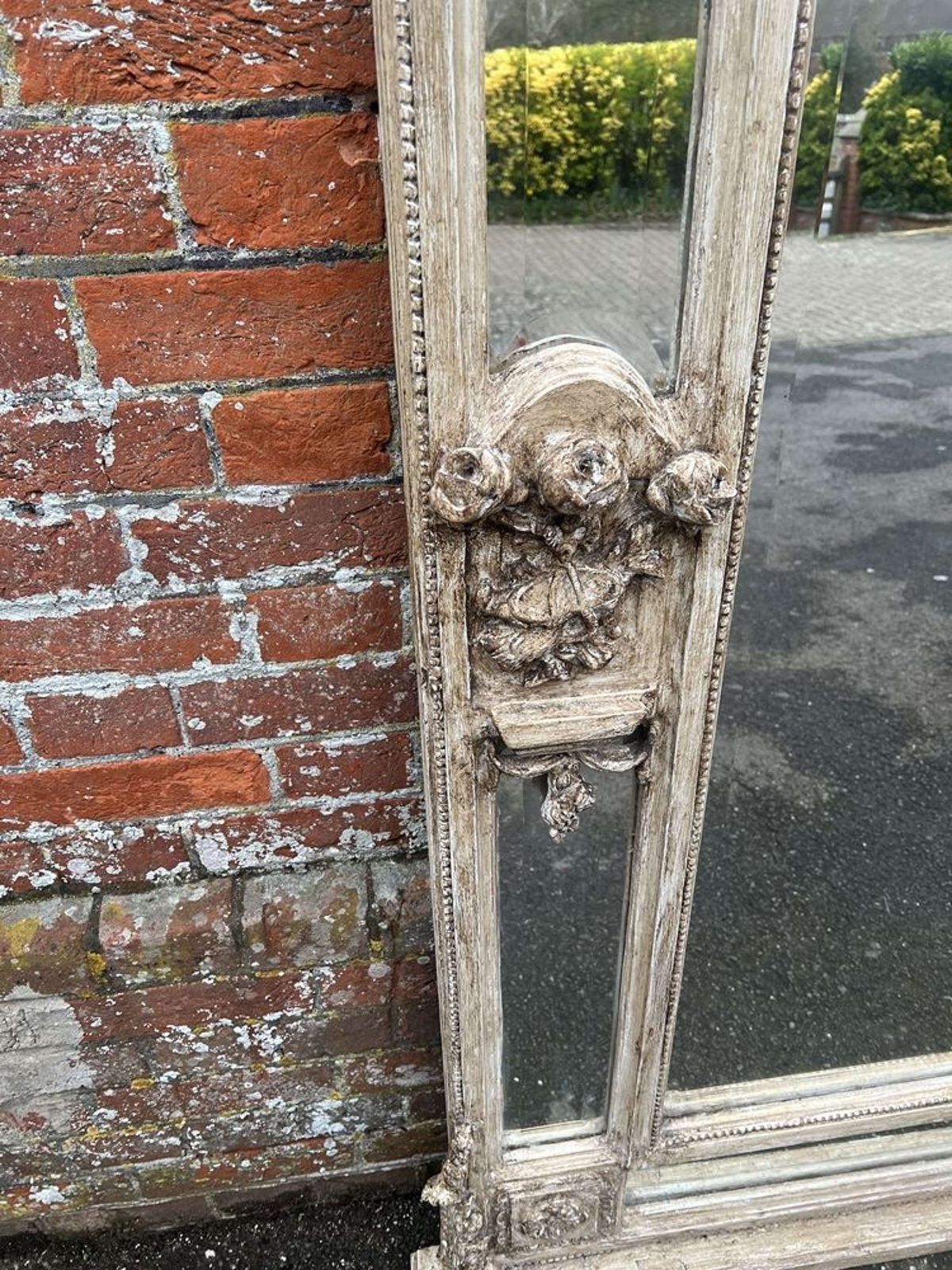 An Exceptional Large Early 20th Century French Painted Cushion Mirror. photo for sale