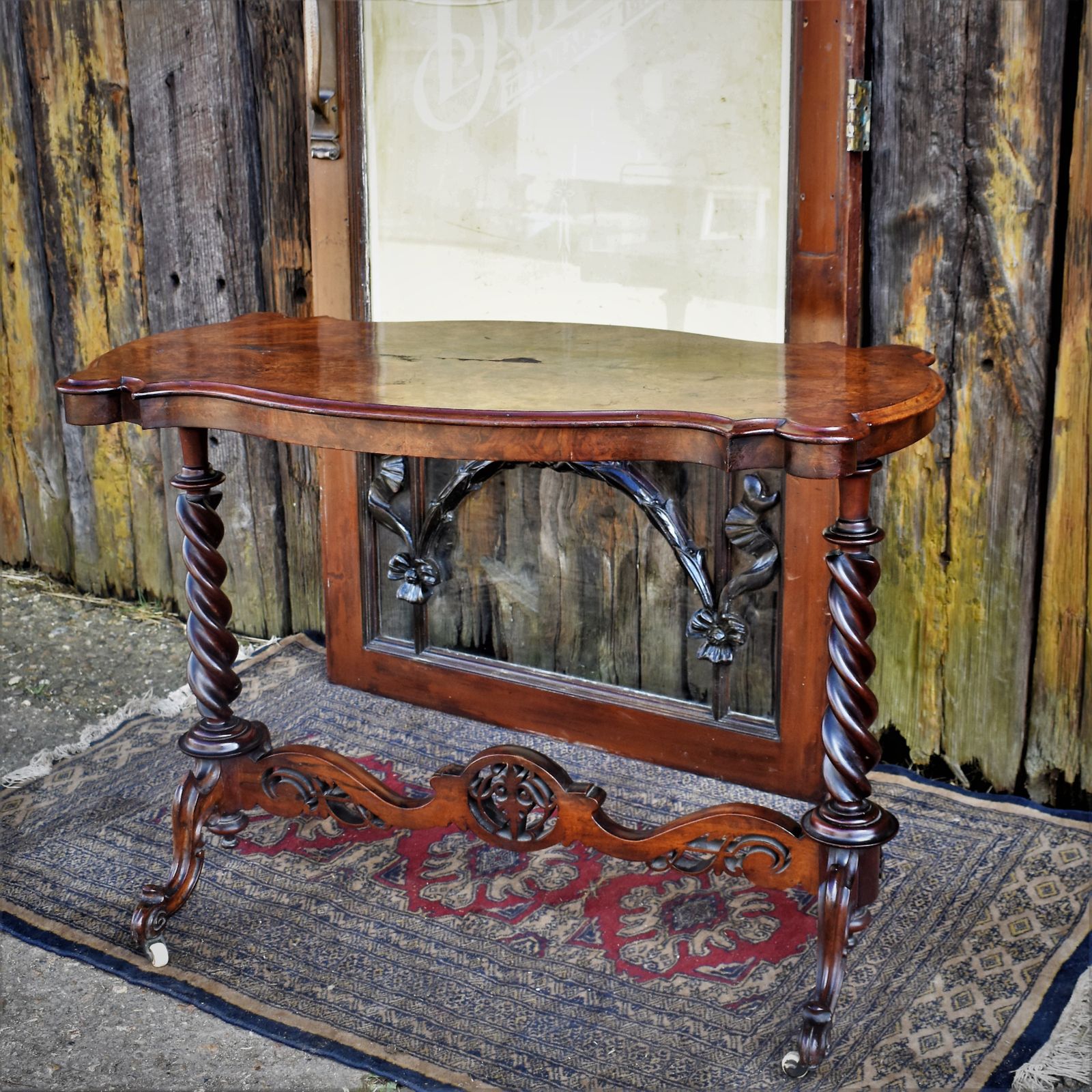 photo furniture Antique Victorian Walnut Barley Twist Stretcher Lamp Table Side Sofa Console
