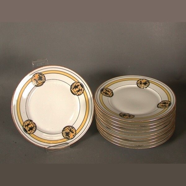 Twelve Porcelain Plates. Limoges. France. Art Nouveau. 1900.