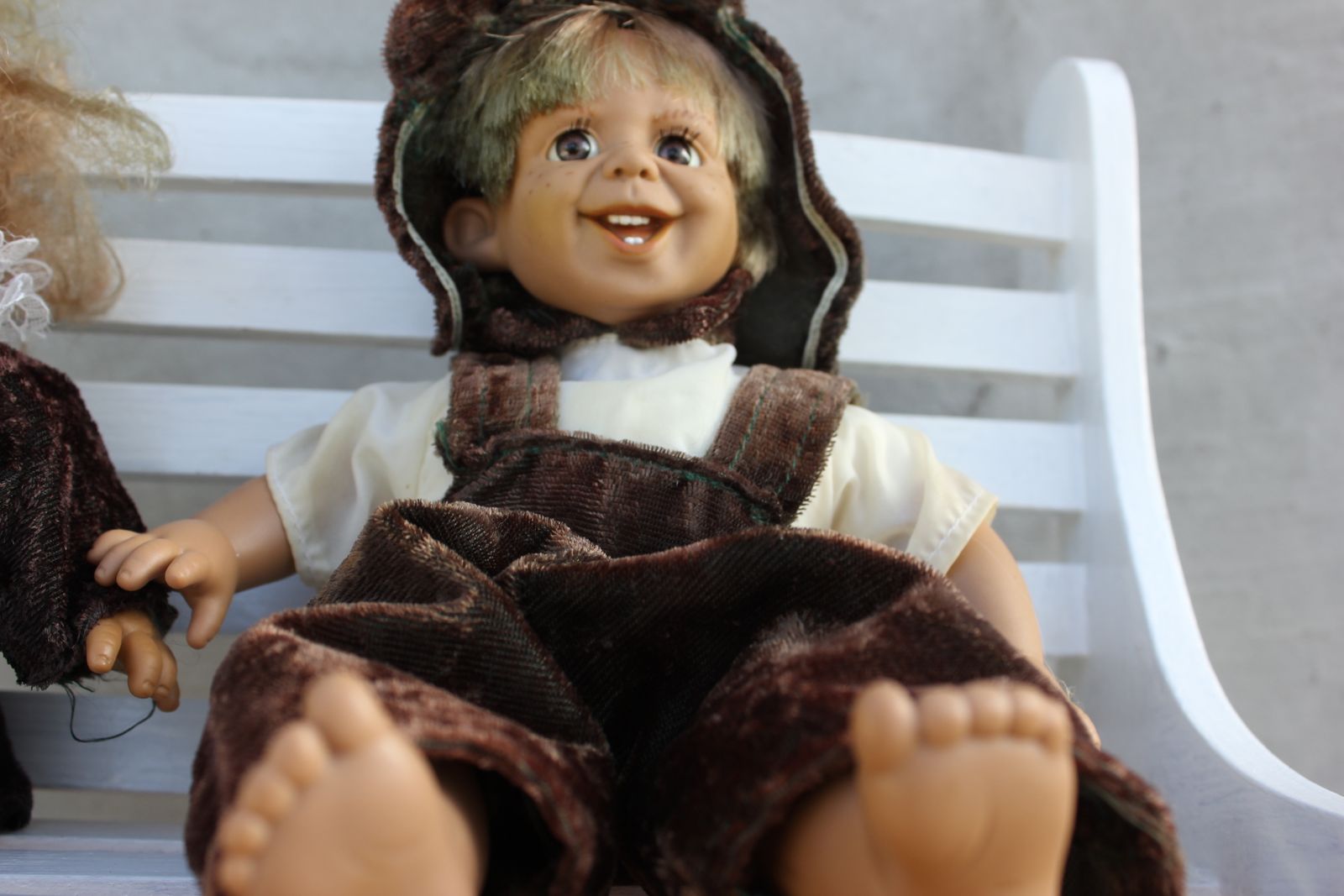 Pair Of Vintage Pande Dolls With Character Faces Vinyl And Fabric Spanish Dolly Boy & Girl photo furniture
