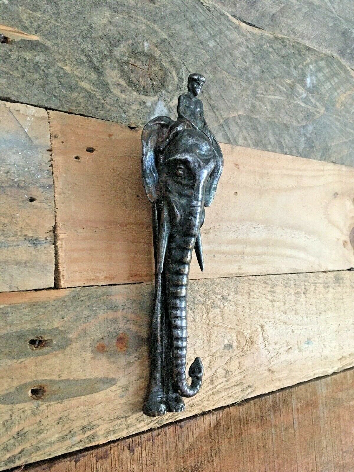 Beautiful Antique Cast Metal African Elephant Mahout Door Knocker / Nut Cracker photo vintage