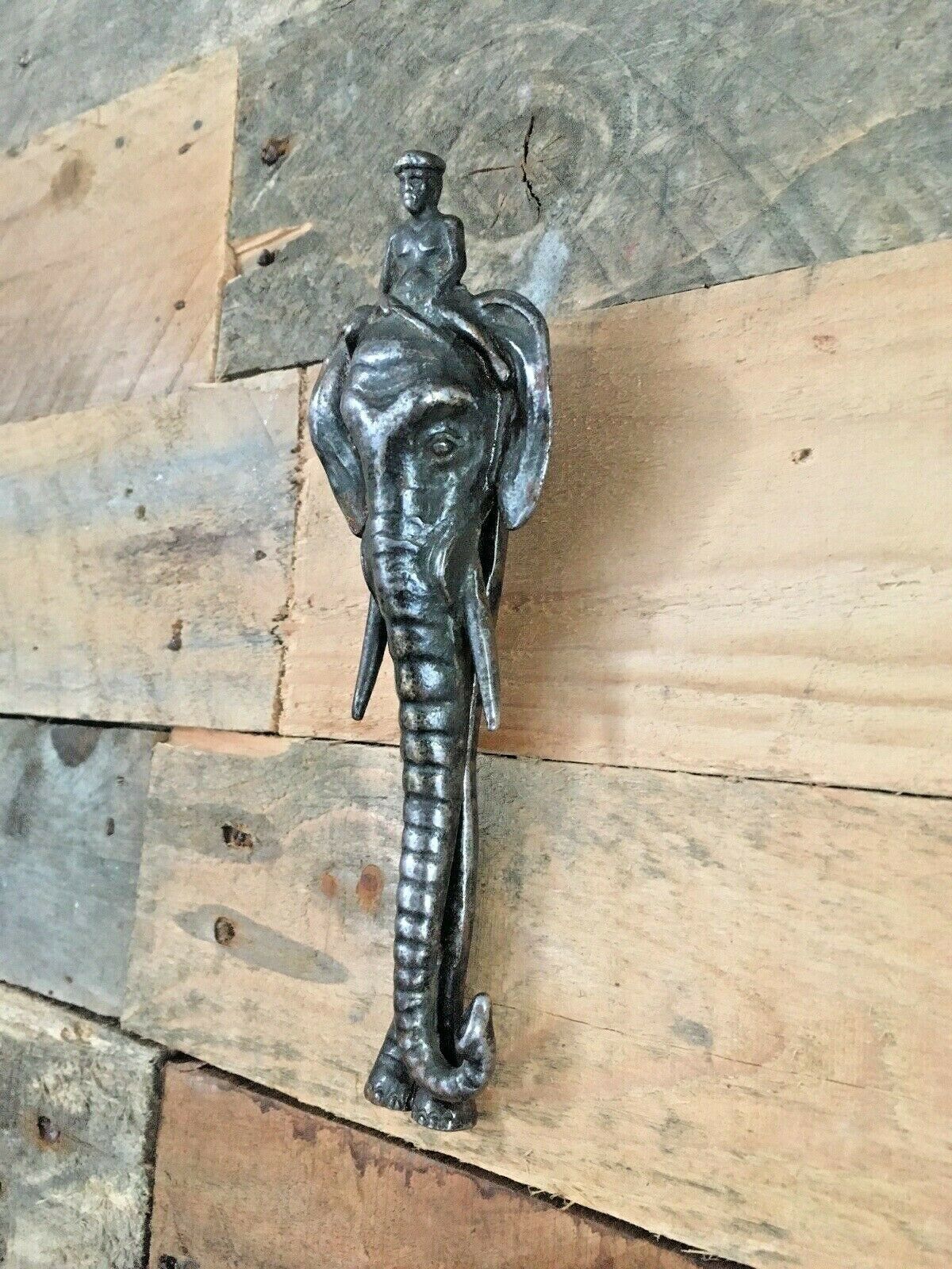 photo furniture Beautiful Antique Cast Metal African Elephant Mahout Door Knocker / Nut Cracker