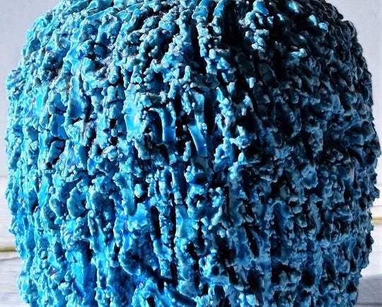 Gunnar Nylund For Rorstrand Chamotte Hedgehog Series Sculpted Turquoise Vase 1940s 50s Swedish photo for sale