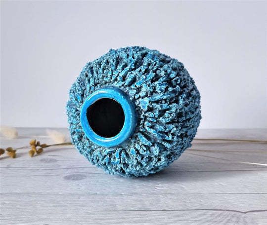 Gunnar Nylund For Rorstrand Chamotte Hedgehog Series Sculpted Turquoise Vase 1940s 50s Swedish photo buy