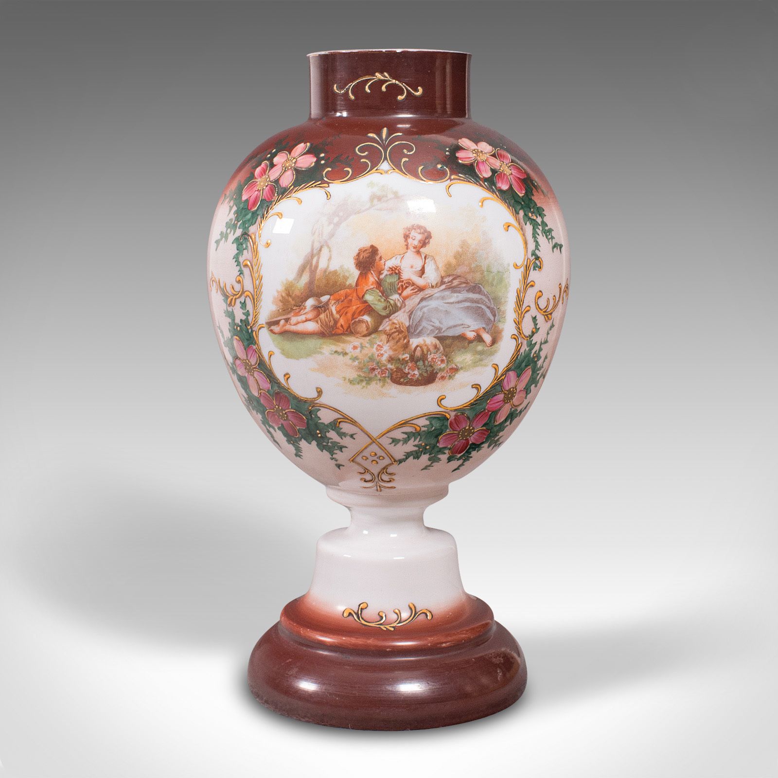 Antique Decorative Flower Vase, Continental, Milk Glass, Baluster Urn photo buy