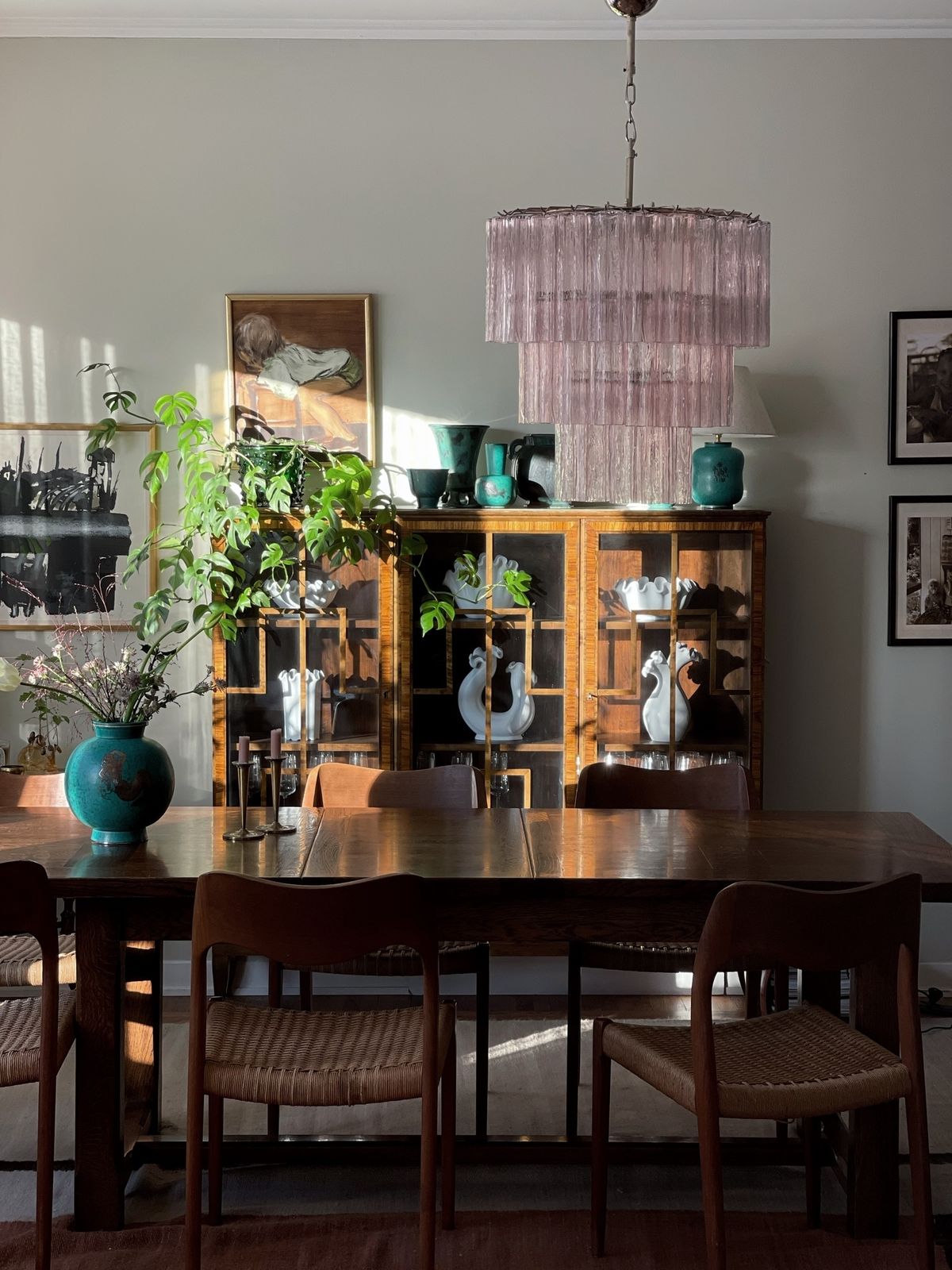 Pink Glass Murano Chandelier 'Tubular'. Large Size. photo furniture