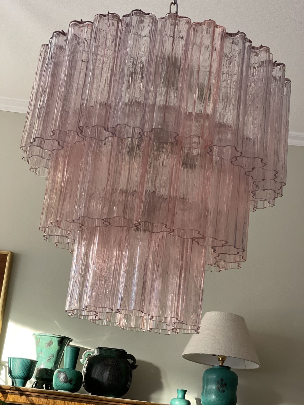 Pink Glass Murano Chandelier 'Tubular'. Large Size. photo buy
