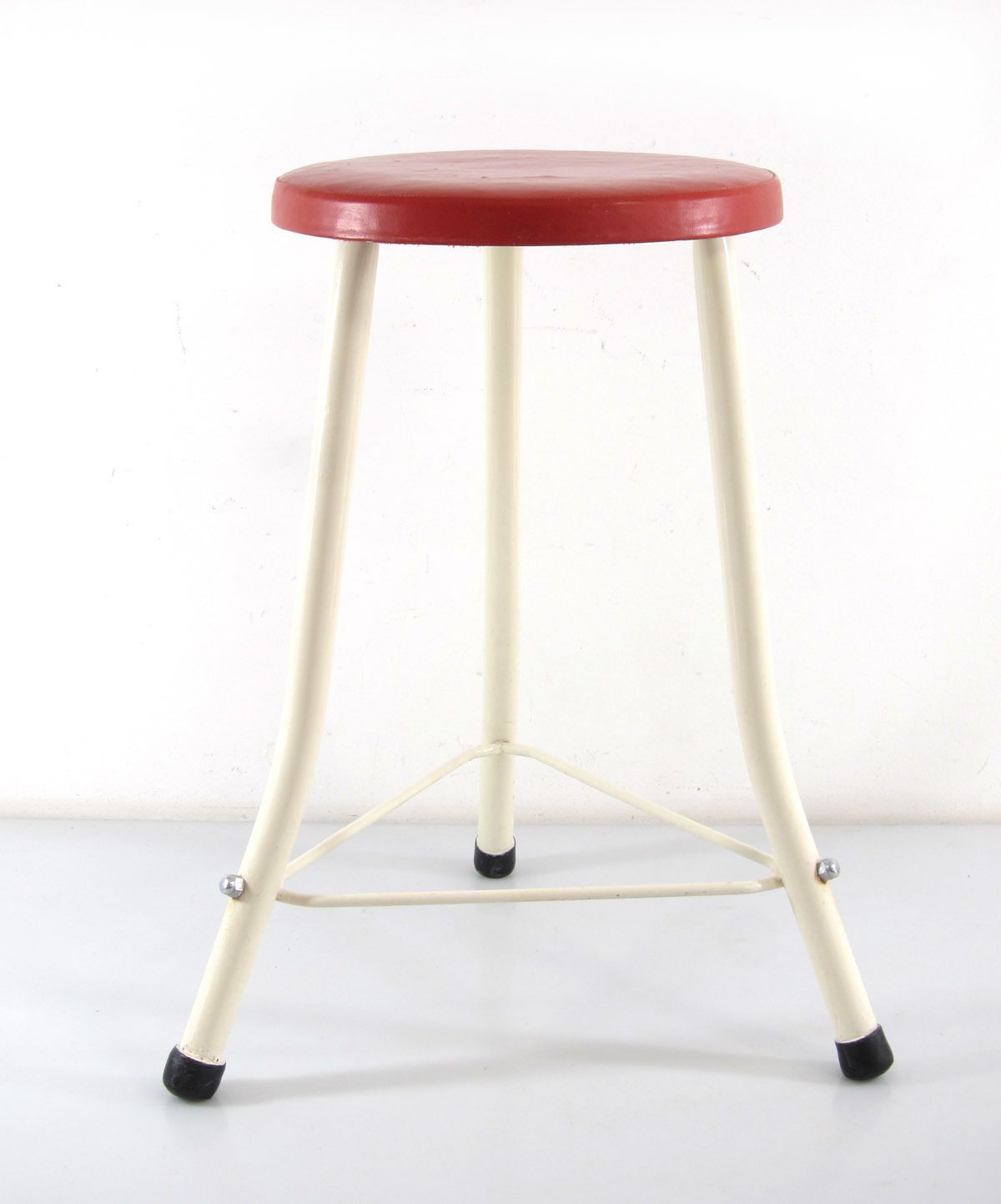 Rood Witte Industriële Kruk Uit De Jaren 1950 photo furniture