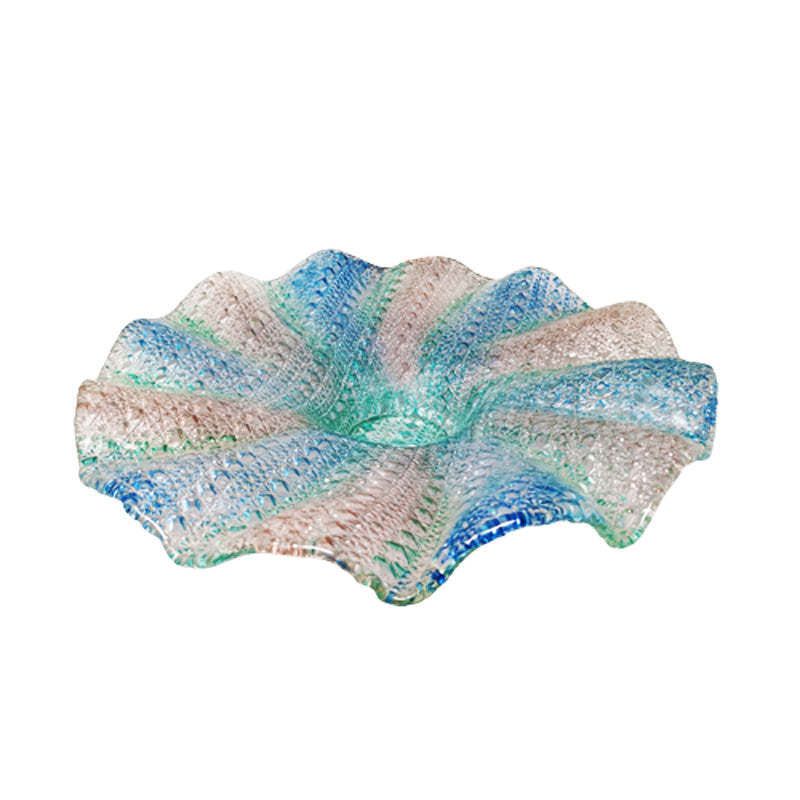 1960s Gorgeous Big Blue, Pink And Green Centerpiece In Murano Glass By Linea Arte Murano. Made In Italy