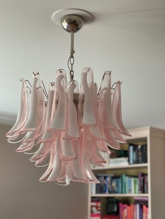 Murano Glass Chandelier Pink 'Mazzega'. Medium Size. photo vintage
