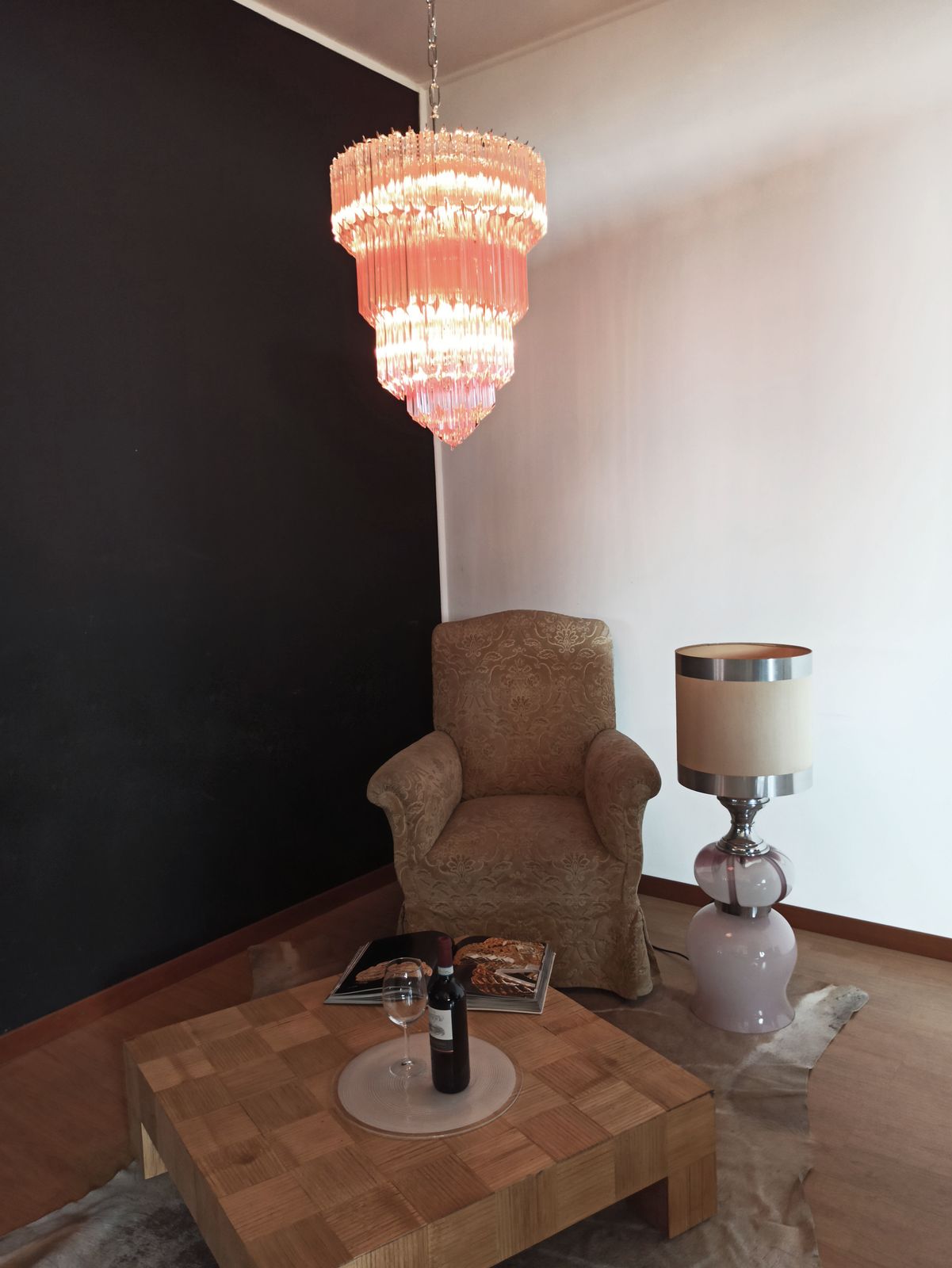 Murano Glass Chandelier    112 Pink Quadriedri photo vinterior