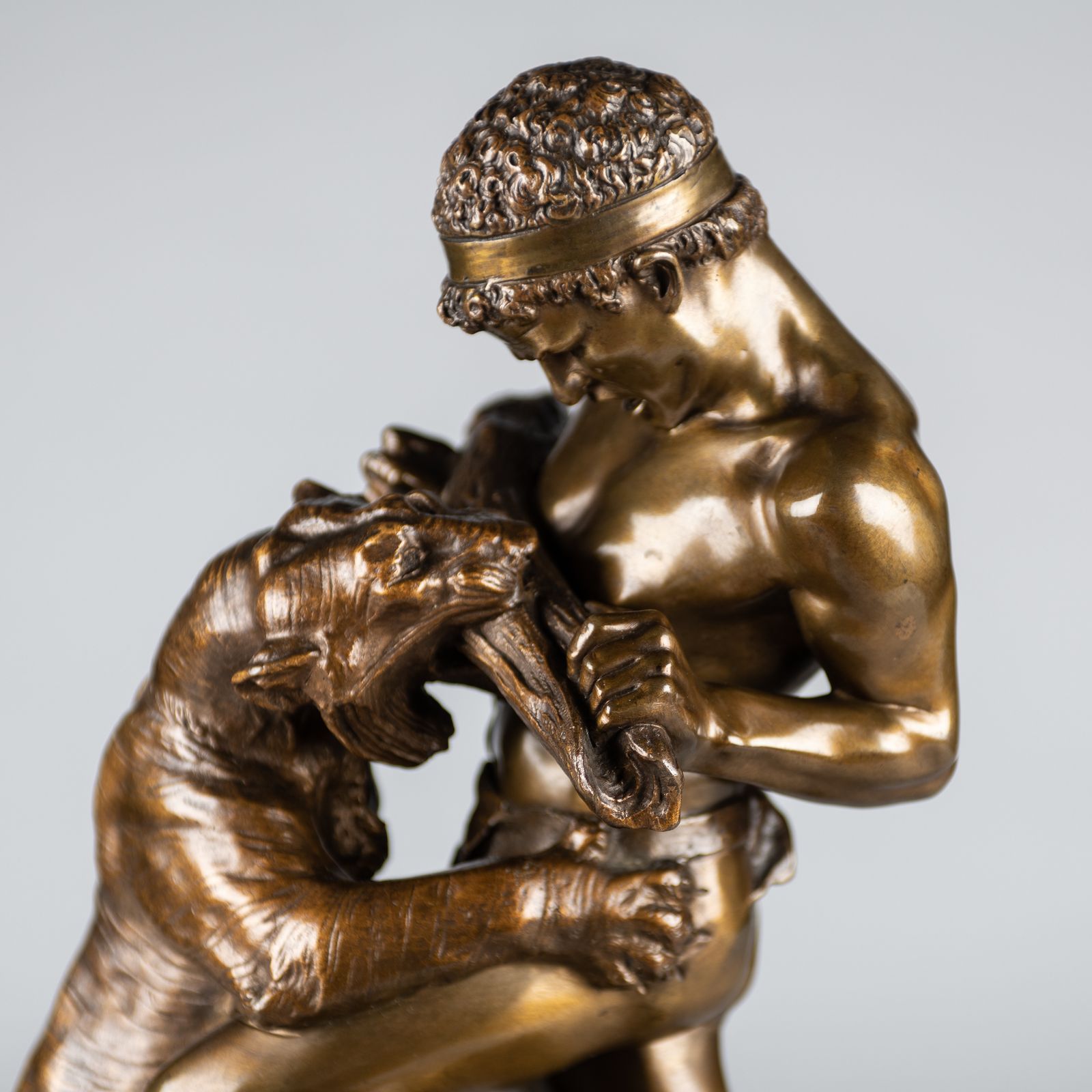 Art A Stunning 19th Century French Bronze Sculpture Of A Man Fighting A Tiger, Signed E.Drouot photo