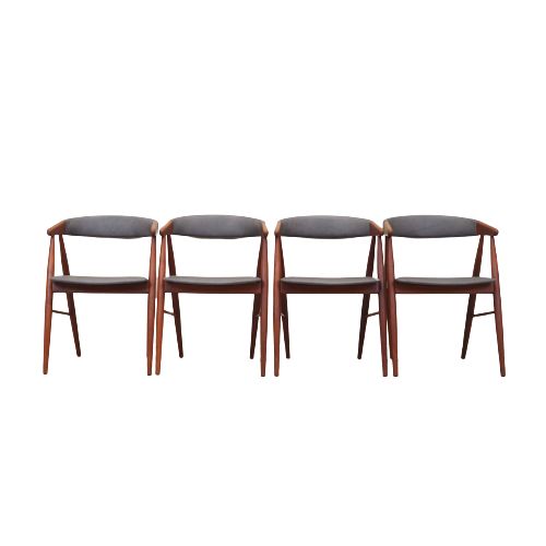 Set Van Vier Teakhouten Stoelen, Deens Design, Ca. Jaren 1960, Ontwerpers: Ejner Larsen & Aksel Bender Madsen