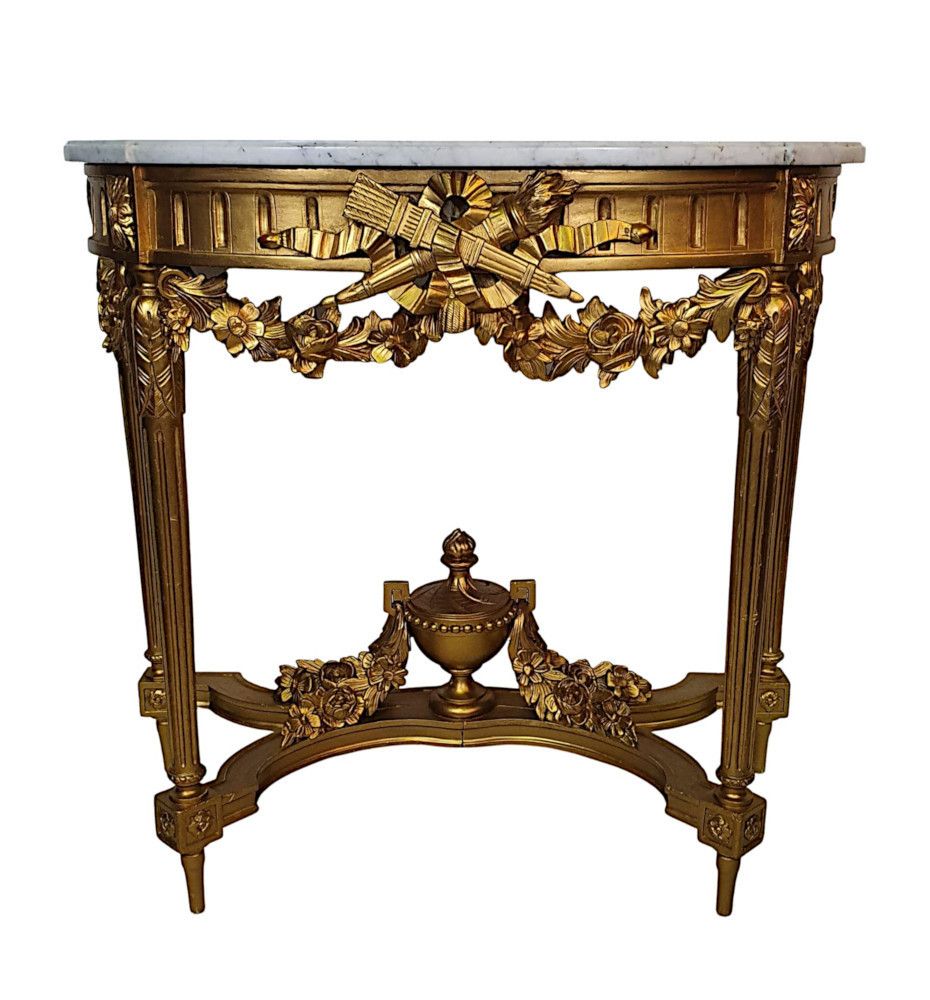 A Fine 19th Century Carrara White Marble Top Giltwood Console Table