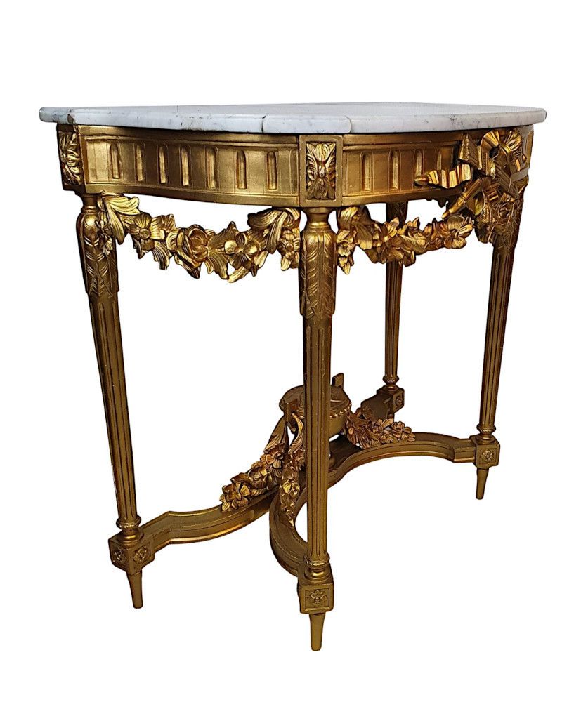 A Fine 19th Century Carrara White Marble Top Giltwood Console Table photo furniture