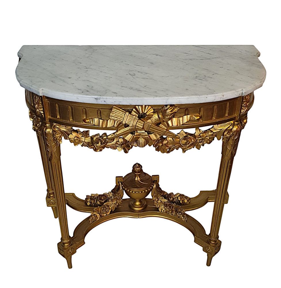 A Fine 19th Century Carrara White Marble Top Giltwood Console Table photo Furniture