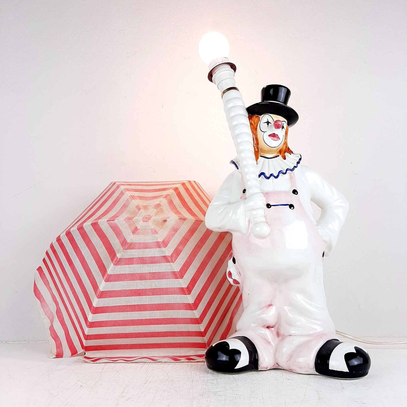 Vintage Large Ceramic Table Lamp Clown Italy 1960s Retro Nightlamp Lamp For Children's Room photo vintage