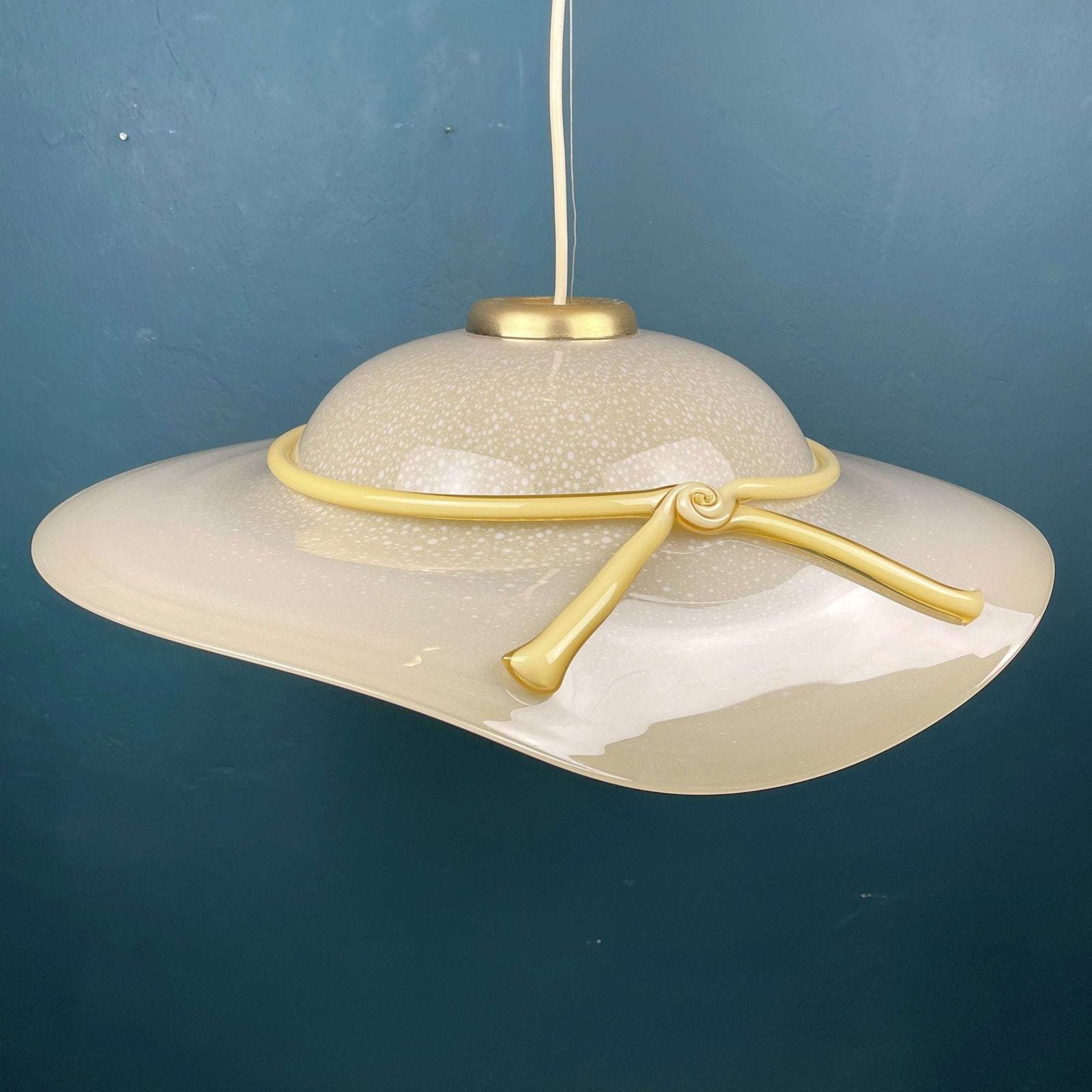 Murano Pendant Lamp Woman's Wide Brim Hat Italy 1970s Mid Century Italian Lighting