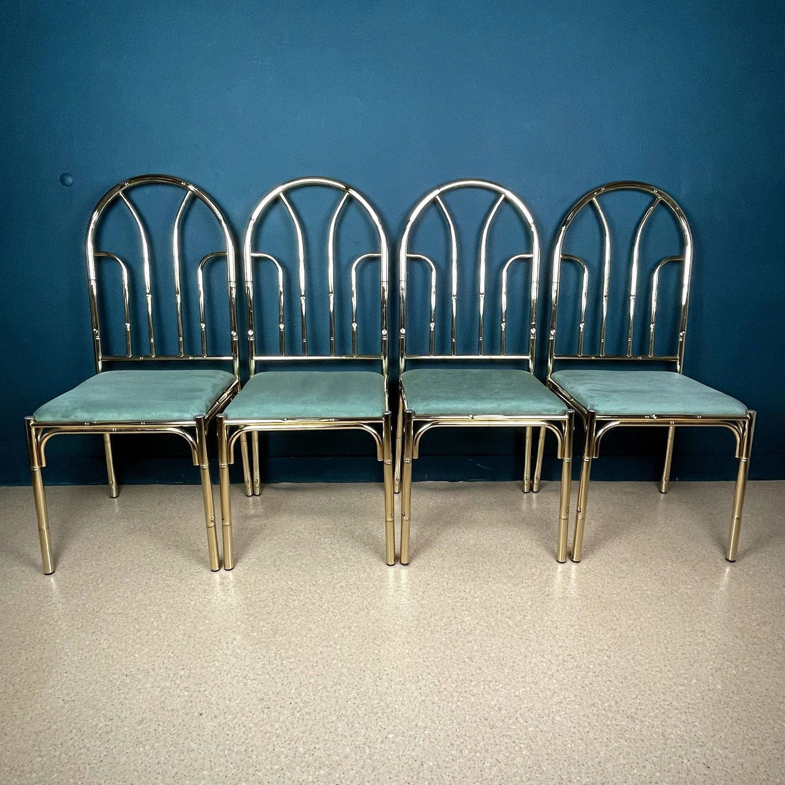 Set Vintage Messing Faux Bamboe Eetstoelen (4 Stuks) Met Bijpassende Tafel, Frankrijk, Jaren 1970, Mid Century Modern, Hollywood Regency photo buy