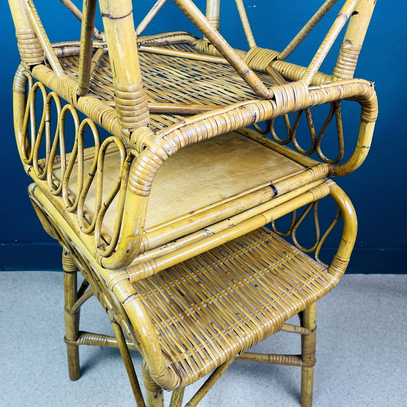 photo furniture Pair Of Vintage Bamboo Nightstands Bedside Tables Italy 1960s End Table Night Side Furniture Modern Tiki Boho Chic Bohemian Rattan Wicker