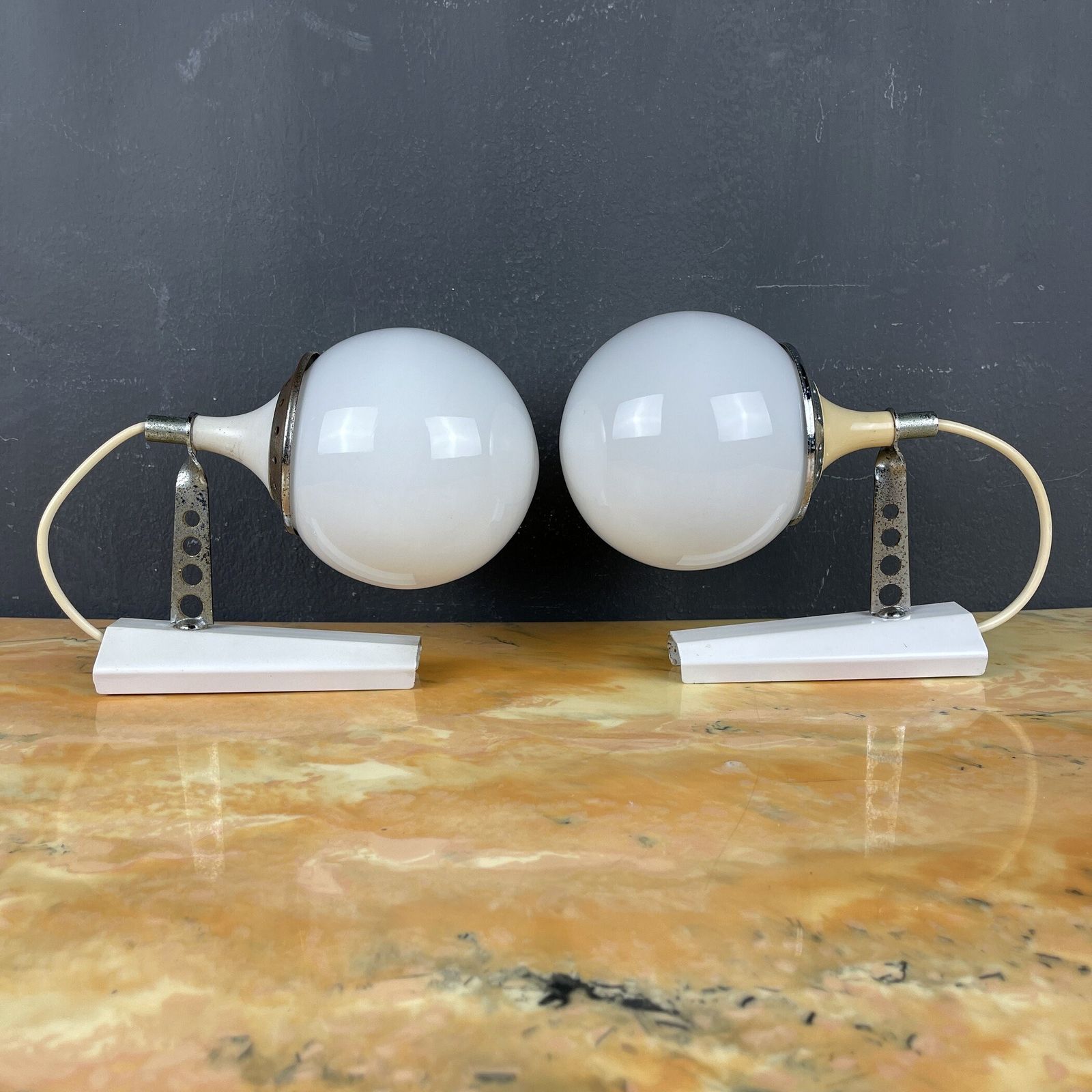 Pair Of Mid Century White Sconces Targetti Sankey Italy 1960s Retro Wall Lamps Space Age photo for sale