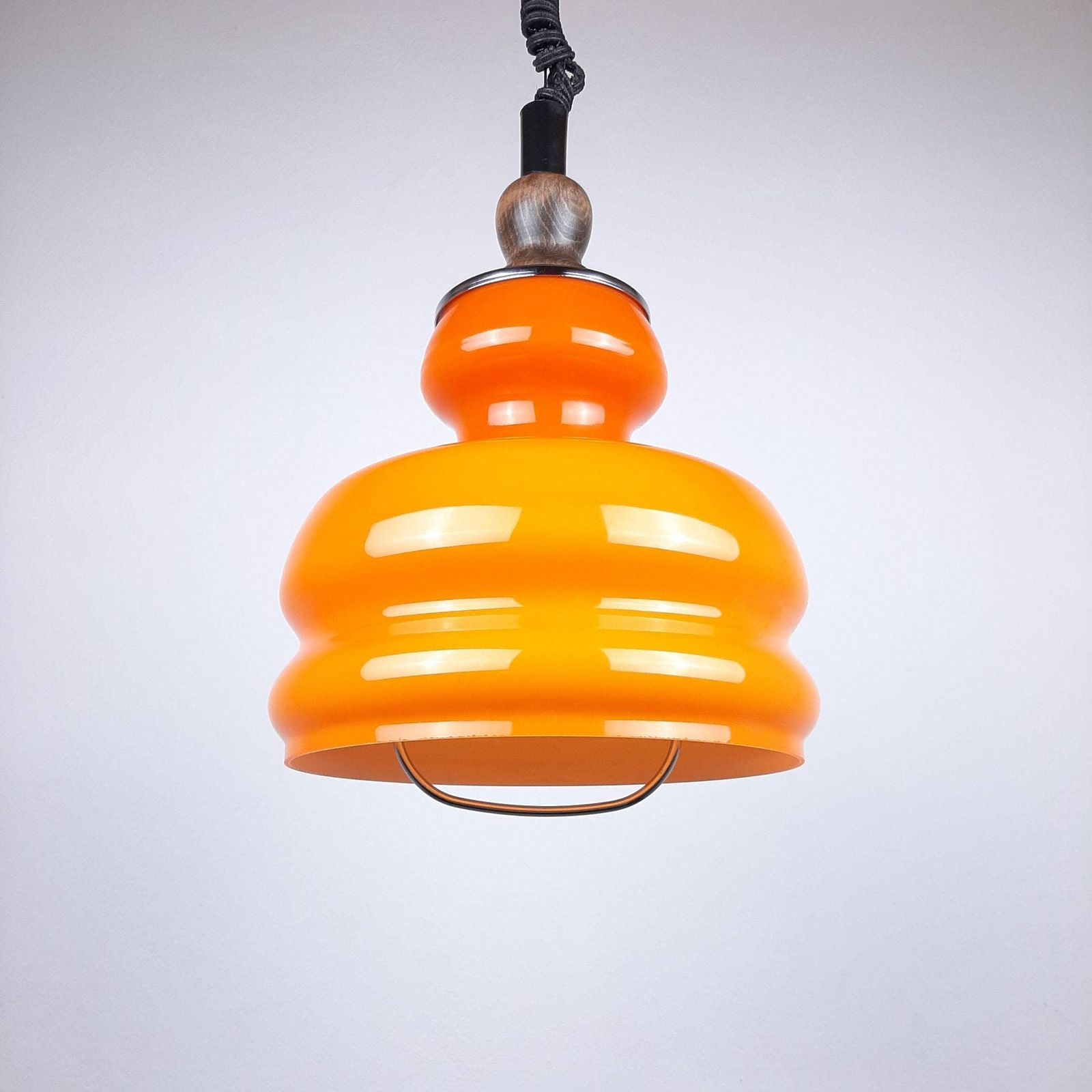 Mid Century Orange Glass Pendant Lamp Yugoslavia 1970s Retro Lighting Space Age photo for sale