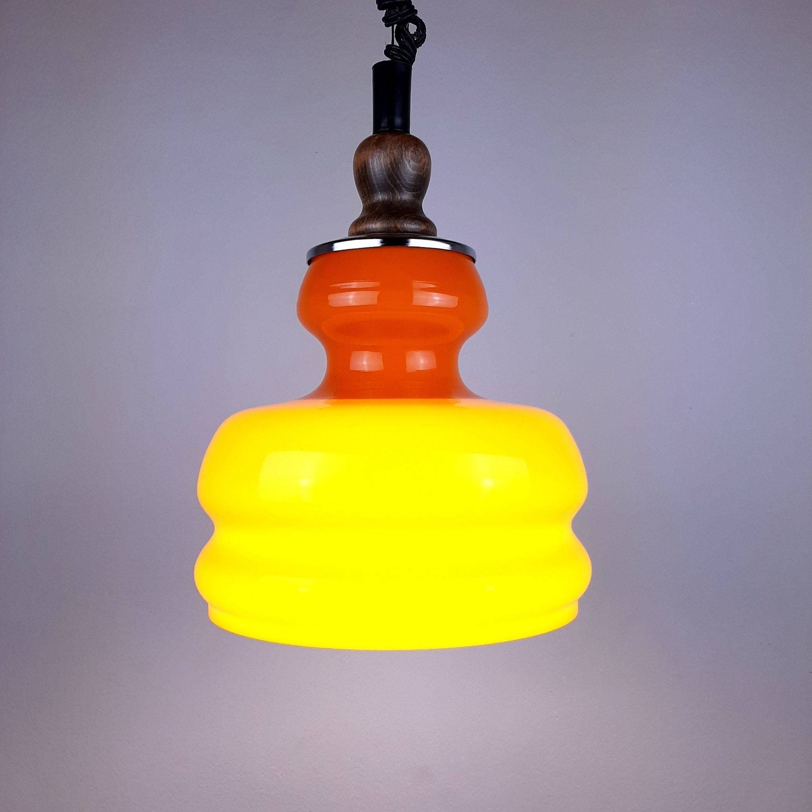 Mid Century Orange Glass Pendant Lamp Yugoslavia 1970s Retro Lighting Space Age photo Lighting
