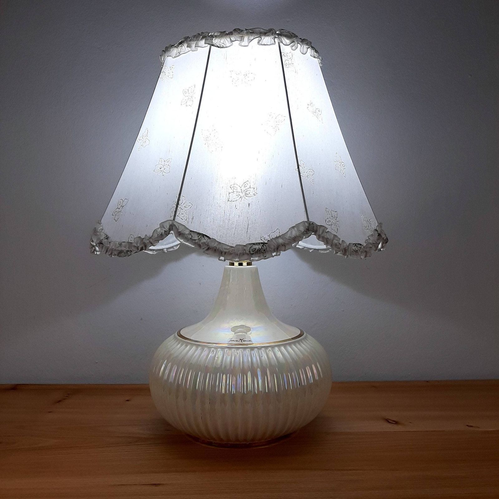 Retro Nacre Table Lamp Jean Marie Italy 1970s Mid Century Light photo vinterior