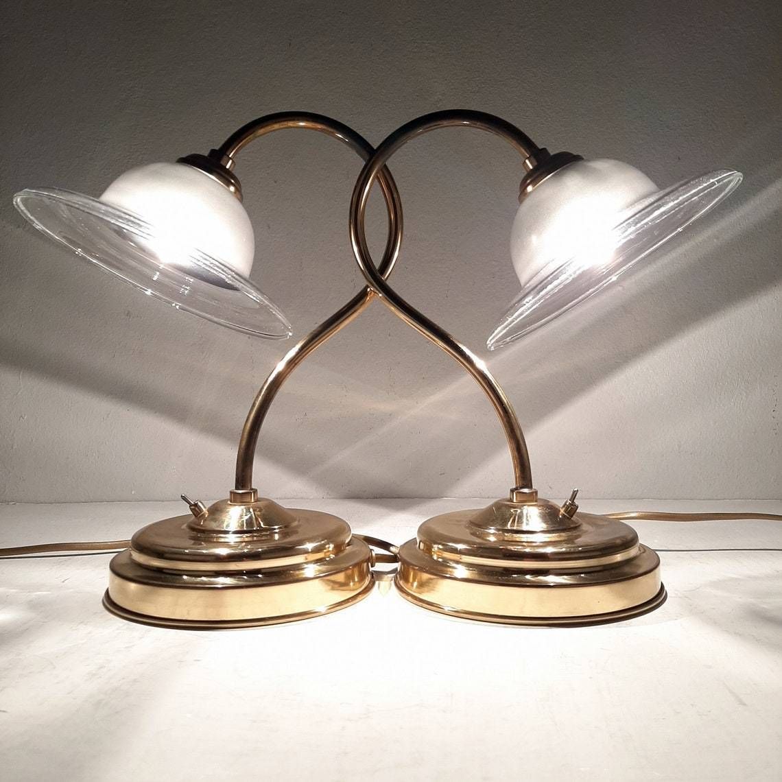 Pair Of Vintage Bedside Lamps Italy 1990s Gold Retro Table Lamp Space Age Mid Century Lighting photo 251.0
