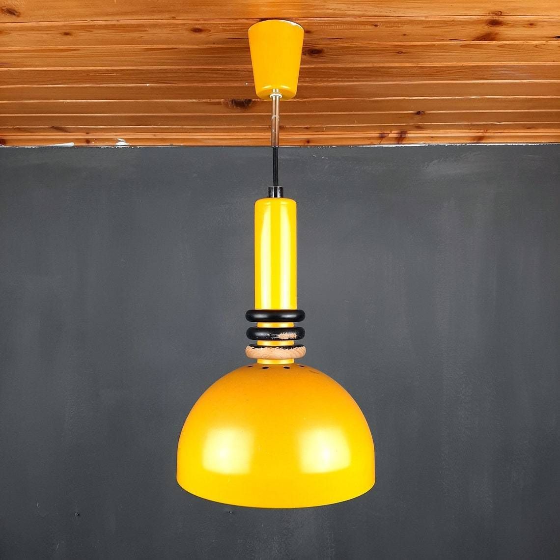 Retro Metal Pendant Lamp Sijaj Hrastnik Yugoslavia 1970s Mid Century Lighting Industrial Light photo 172.0