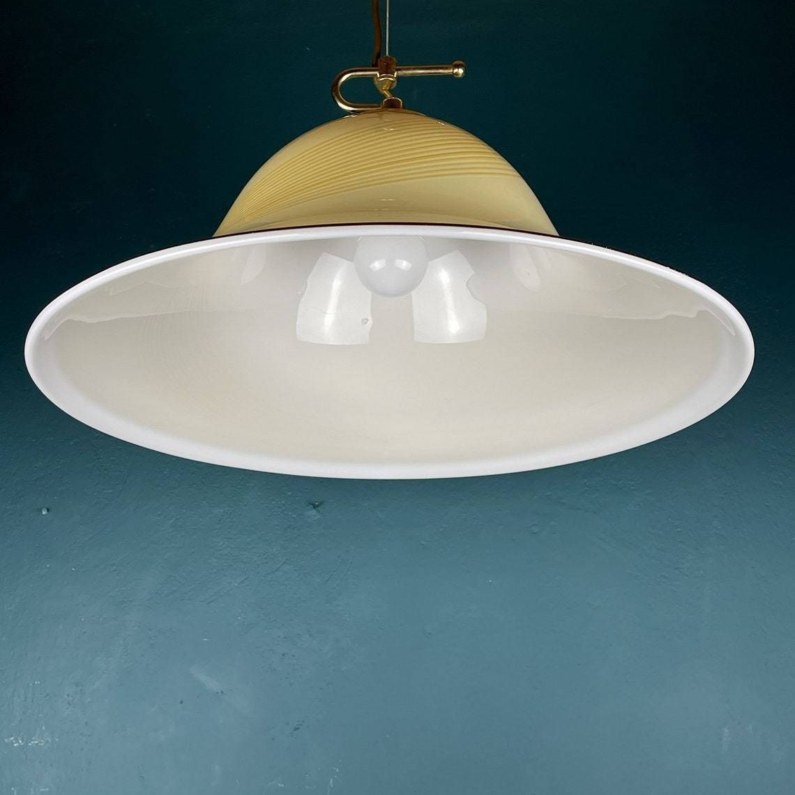 Vintage Beige Murano Glass Pendant Lamp By De Majo Italy 1970s Mid Century Lighting Retro Home Decor photo vintage