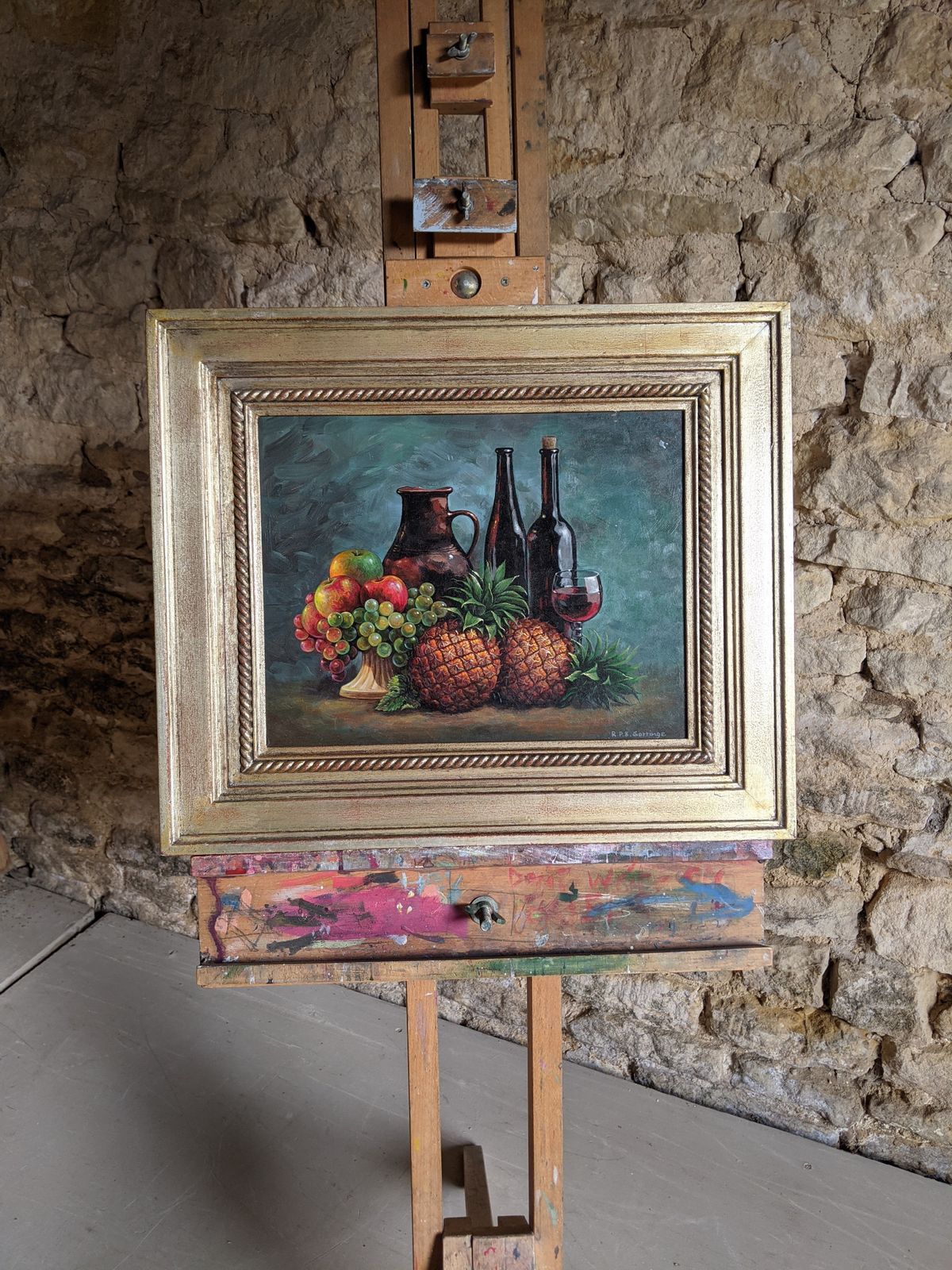 Acrylic Still Life Painting By Roger Gorringe, In Antique Frame photo furniture